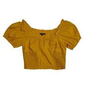 Blashe Yellow Off Shoulder Peasant Puff Sleeve Smocked Crop Top Blouse Sz M